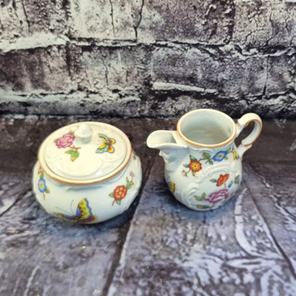 Vintage Porcelain Creamer and Sugar Bowl Set Estee Lauder Chinoiserie Collection - Picture 2 of 7
